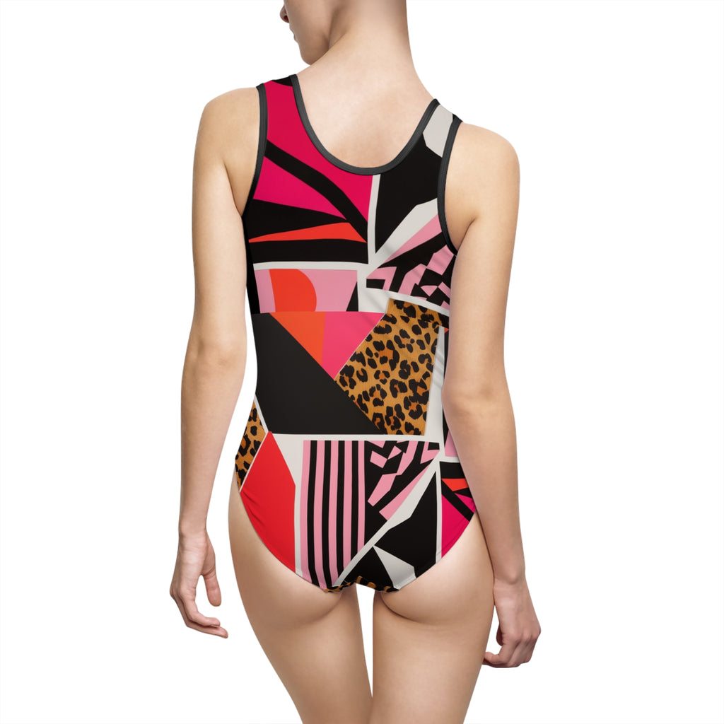Women's Classic One-Piece Swimsuit (Lipstick & Labels )