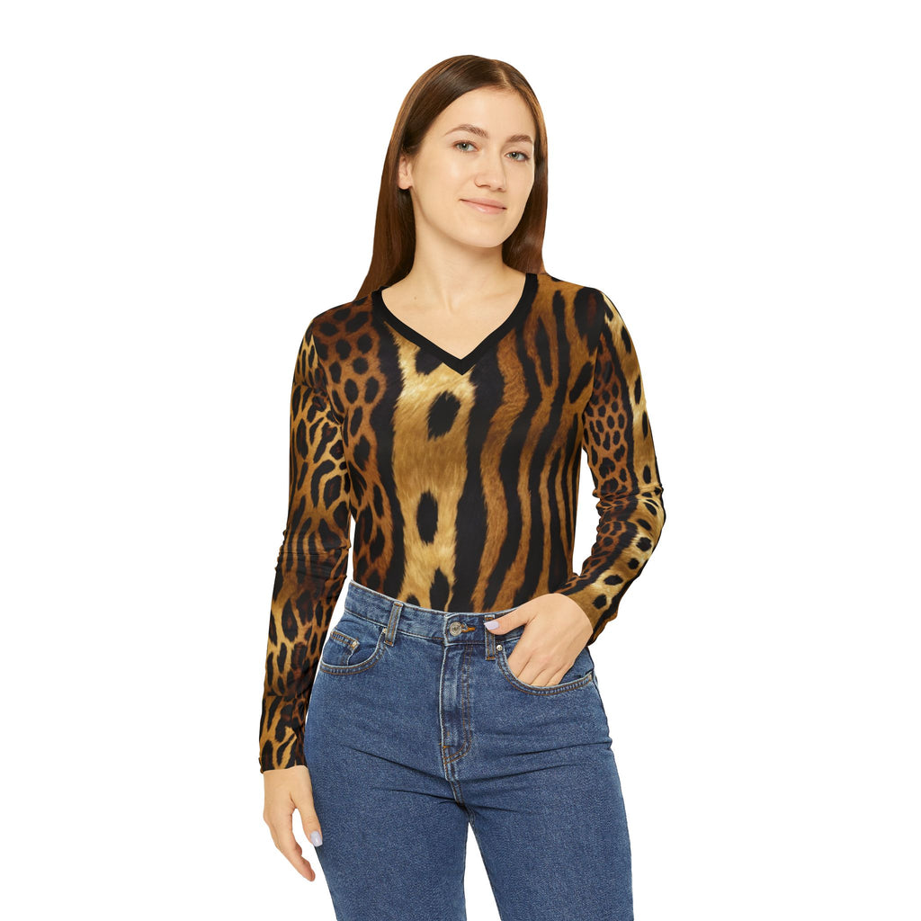 LN&Co Signature Wild Leopard Print Long Sleeve V-Neck Shirt